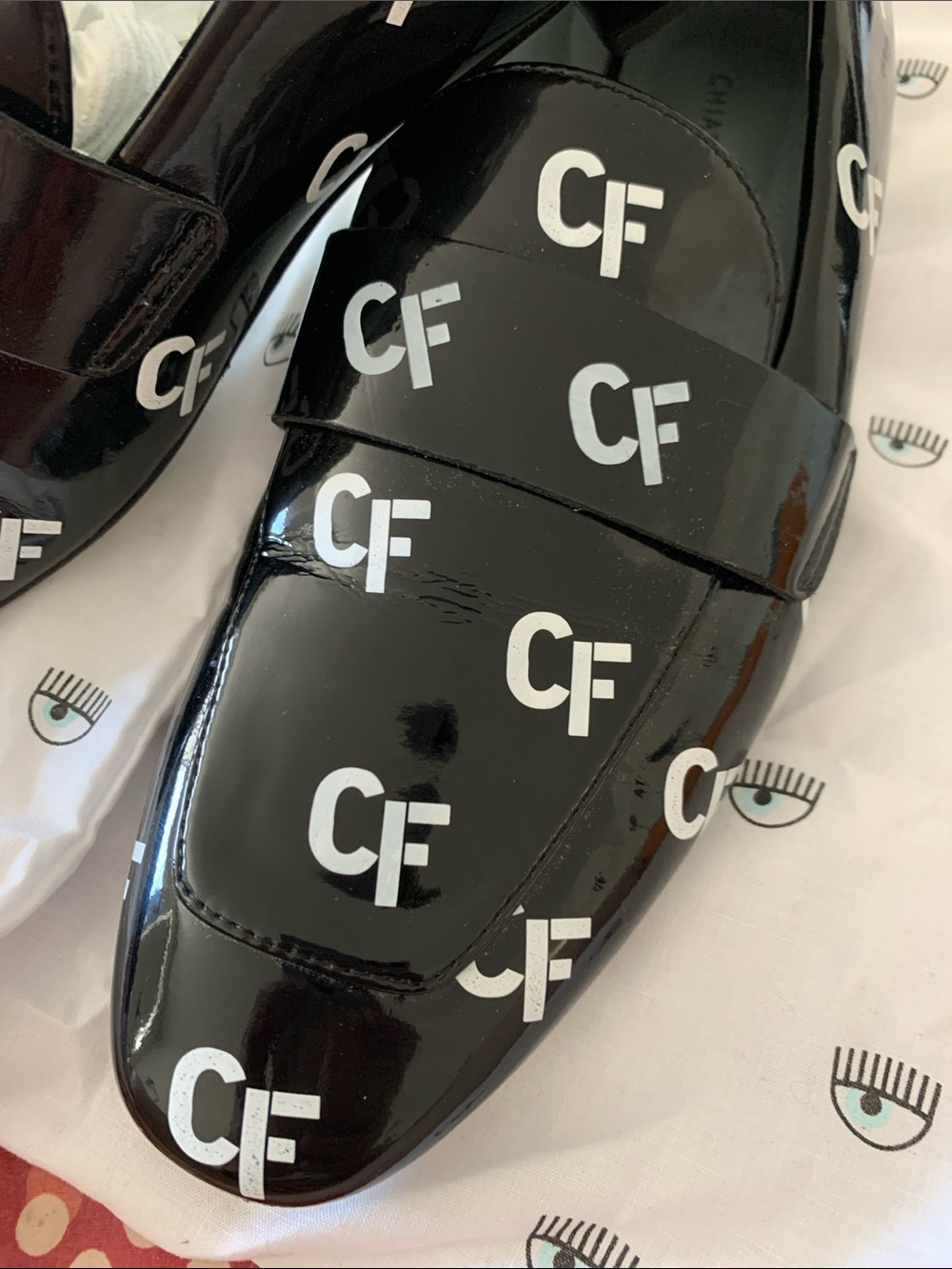 Chiara Ferragni Black Patent CF Logo Slip-On Loafers - Picture 2 of 3